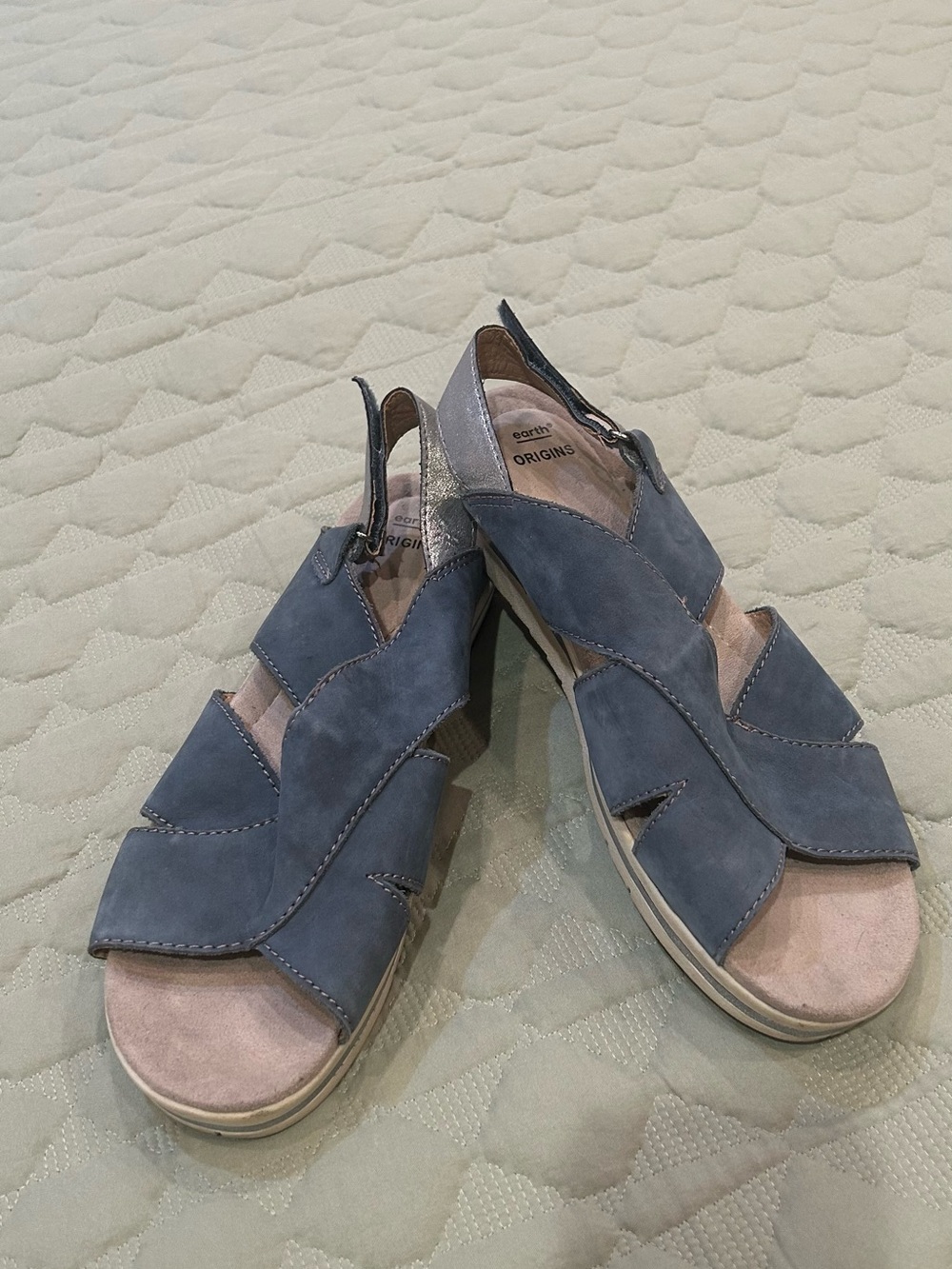 Earth Origins Carley Charlene Blue Suede Wedge Slingback Sandals
